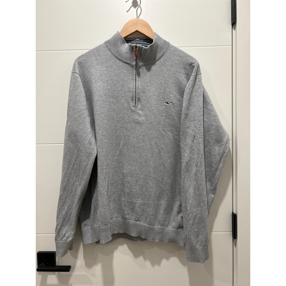 Vineyard Vines Mens XL Gray 100% Cotton Quarter Zip Pullover Sweater 1E0227